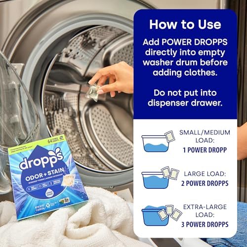 Individual Dropps 4-in-1 laundry pod showing concentrated enzyme formula.