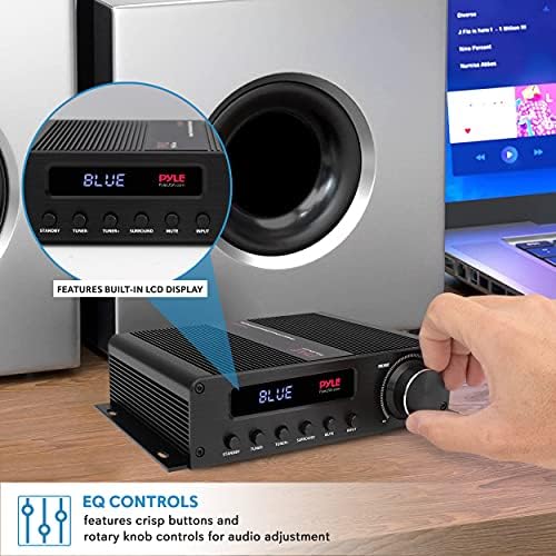 Pyle five point one channel bluetooth amplifier digital LED screen interface closeup