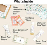 Detailed view of Honest Company newborn shampoo and body wash bottle