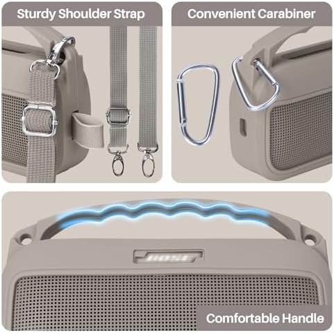 Lebakort flexible speaker cover with the adjustable woven nylon shoulder strap fully extended.