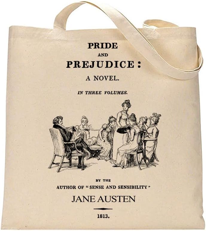 Universal Zone literary tote bag front view showcasing Pride and Prejudice book design