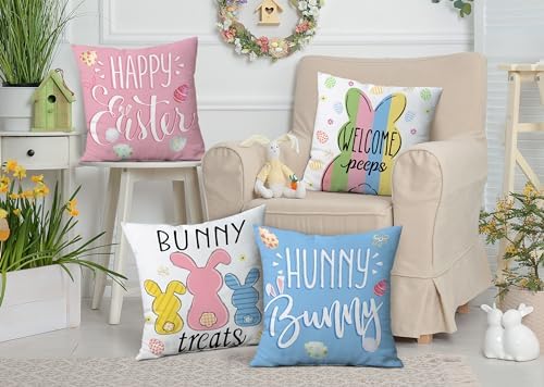 Hexagram spring home decor pillow cases laid flat highlighting the four unique watercolor holiday prints.