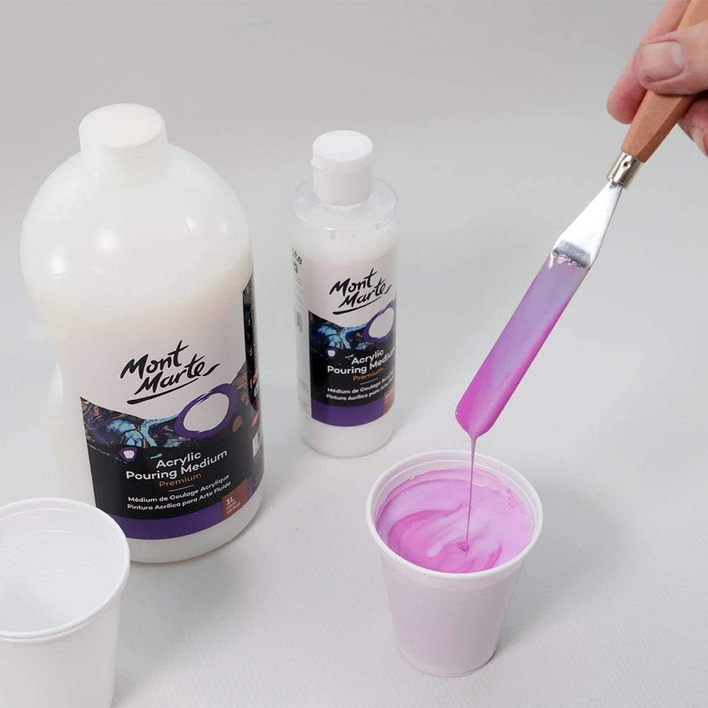 Close-up of glossy clear finish created by Mont Marte pouring medium