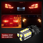 Packaging layout of the Yorkim T25 xenon white LED replacement lamps showing all four included pieces.