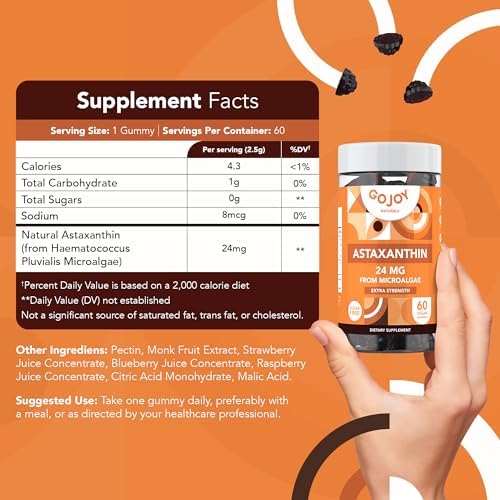 GOJOY NATURALS antioxidant supplement bottle showing the vegan non-GMO and gluten-free certification badges.