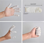 White rubber finger covers rolled up for easy application