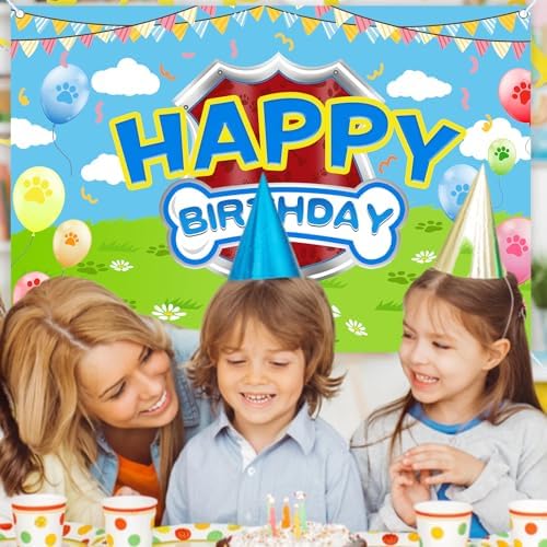 Kids posing in front of the Danilaziya cartoon dog theme photography background.