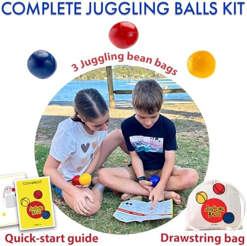 Covelico premium three piece juggling kit packed inside its protective cotton storage pouch