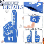 Close up of double sided printed text on Seevor dark blue foam fingers