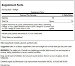 Back label of Swanson Flaxseed Oil 1000 mg softgels showing supplement facts and organic ingredients