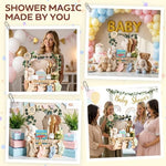 Giftacity baby shower crate display assembly parts including the solid wood panels hangers and easy instruction manual components.