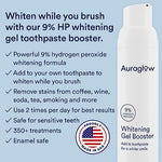 Back label of Auraglow whitening gel booster showing full ingredients list and instructions for use