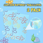 Oudain 2 Sheets Sponge Birthday Party Supplies Blue Ocean Flower Tablecloth 54 x 108 Inch Plastic Table Covers for Birthday Party Decorations - Image 3