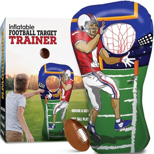 Island Genius Inflatable Football Target Toss Game base setup showing water filling valve
