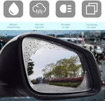Universal nano coated protective sticker dimensions shown against a standard vehicle rearview mirror outline