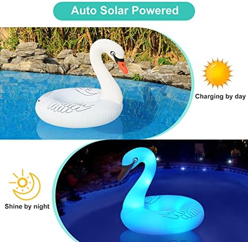 Flyfreeu swan pool float showing solar panel placement