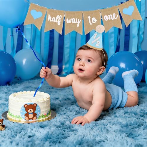Atoden 6 months birthday cone hat and banner set
