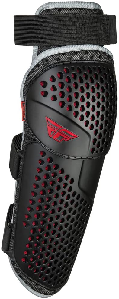 Fly Racing Youth Barricade Flex Knee Protective Guards front view in black showing impact-resistant ABS plastic shell