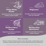 Vegan and gluten free tinnitus support capsules from Vital Peak close up shot.