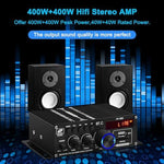 ARRAROWN compact mini stereo receiver displaying the rear speaker terminals and power input jack