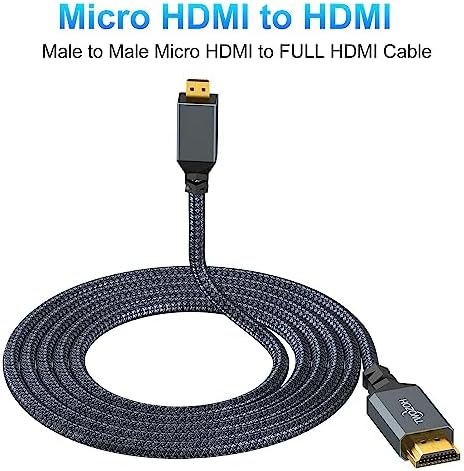 Twozoh high speed 4K Micro HDMI cord connection close up showing nylon braiding.