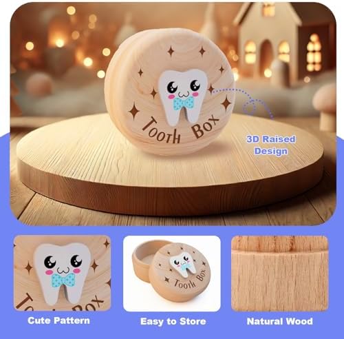 Side view of beechwood tooth fairy container for children