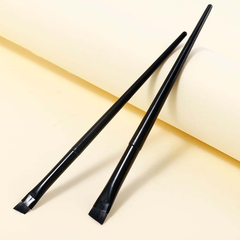 Imported three piece small angled brow contour brush set front view showing precise slanted synthetic tips.
