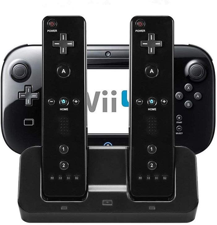 eLUUGIE 3 in 1 Wii U charging dock station front view for gaming setup