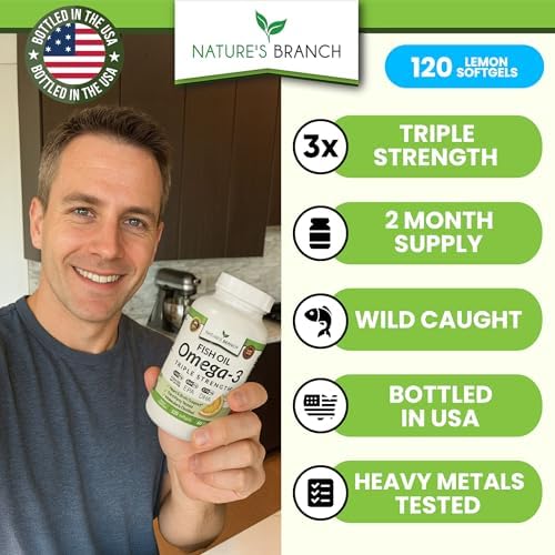 Nature's Branch molecularly distilled burpless lemon flavor softgels spilling out of the original USA imported packaging.