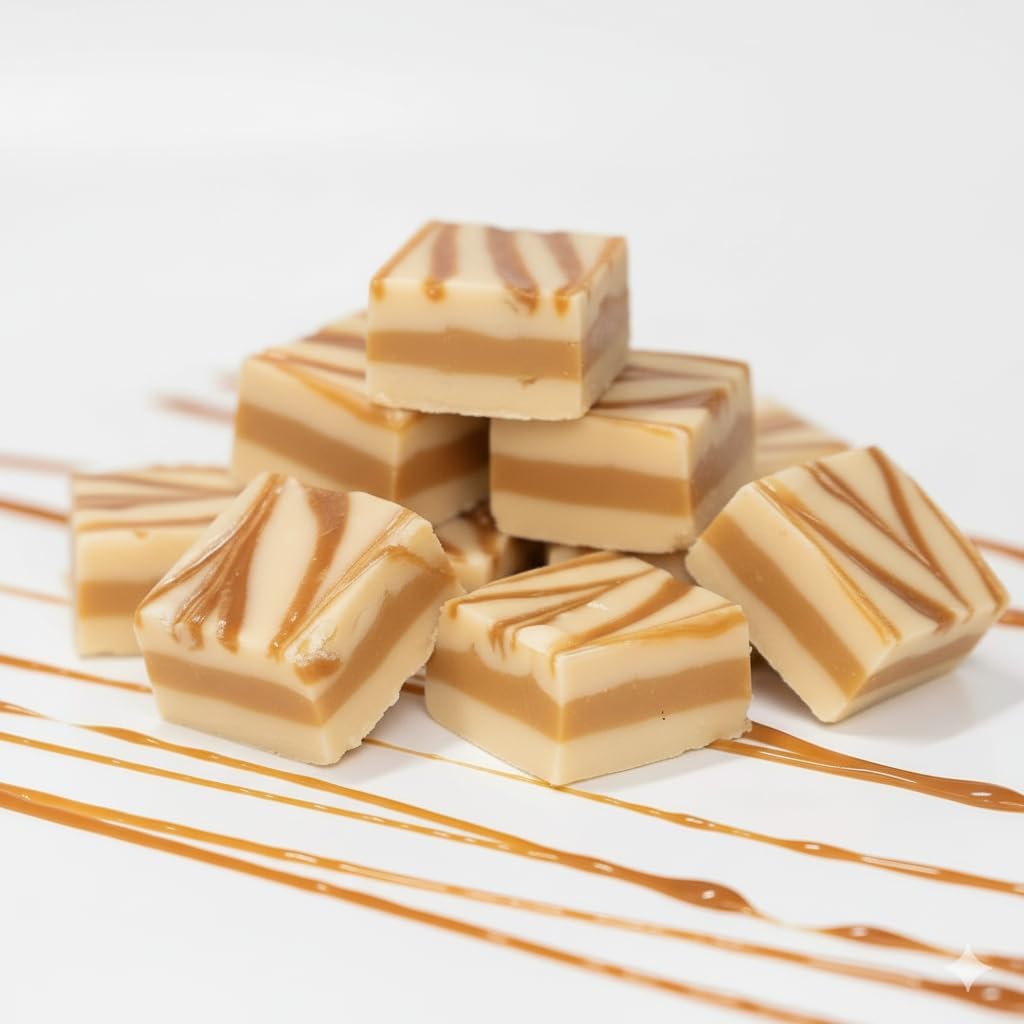 Valley Fudge Caramel Vanilla Swirl Fudge front view packaging containing premium gourmet confectionery