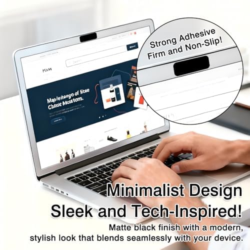 Ultra thin camera blocker applied over a laptop webcam illustrating the seamless flush design.