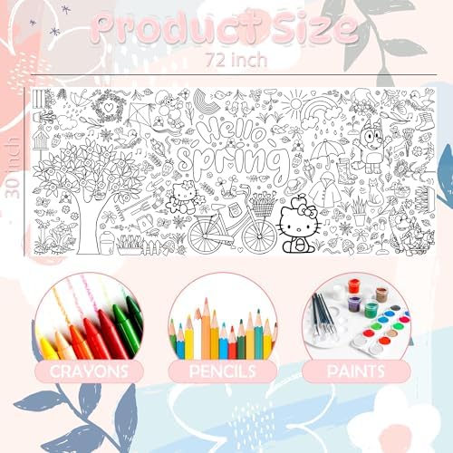 Children coloring on the 72x30 inch JXSDWANG giant spring themed paper banner.