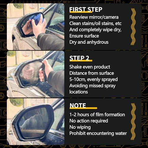 Kee Keedin windshield water repellent spray being misted onto a side rearview mirror for rain protection.