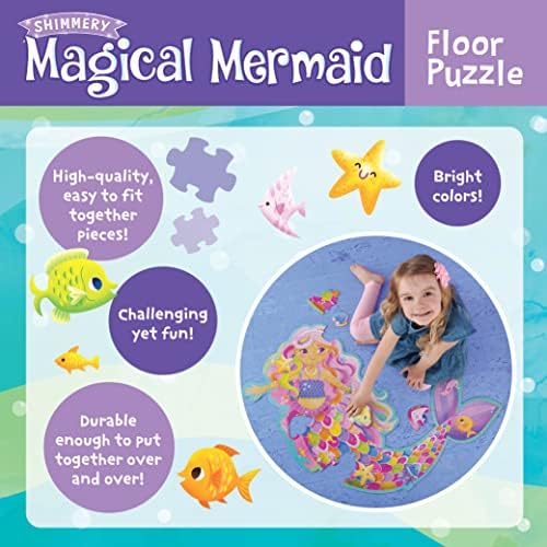 Peaceable Kingdom Jumbo Mermaid Jigsaw Puzzle fully assembled on the floor showcasing the colorful underwater scene.