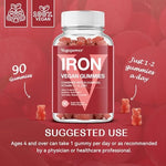 Close-up of peach-flavored vegan iron gummy vitamins highlighting the soft texture and gelatin-free composition.