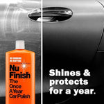 Nu Finish synthetic car polish drying to a haze on a vehicle exterior panel.