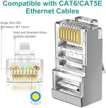 Brileine 50 pack metal modular ethernet ends with blue strain relief boots