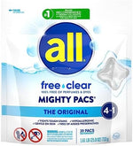 Close up of a single All Free Clear laundry detergent pac for sensitive skin