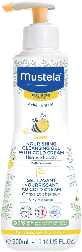 Mustela Baby Nourishing Cleansing Gel â€“ Hair & Body Wash for Dry Skin - with Natural Avocado, Cold Cream & Beeswax - 10.14 fl. oz. - Image 1