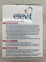 Elevit Pre-conception and Pregnancy daily multivitamin bottle showcasing premium nutrition facts