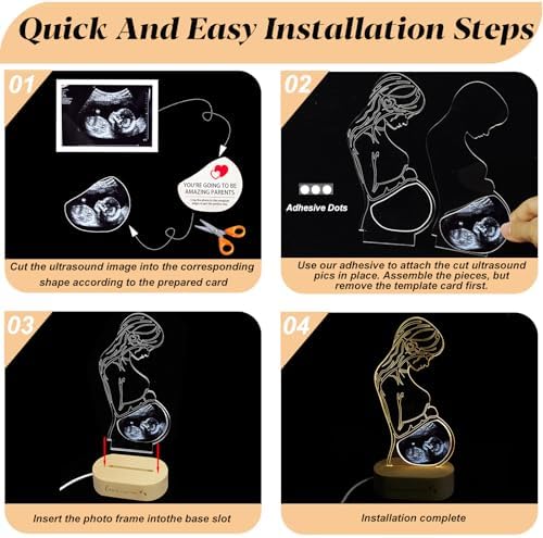 Frddiud sonogram photo frame with solid wood base illuminated in a nursery