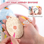 OIAHOMY pink treasure hunt bucket showing the customizable double sided wooden egg decoration tag