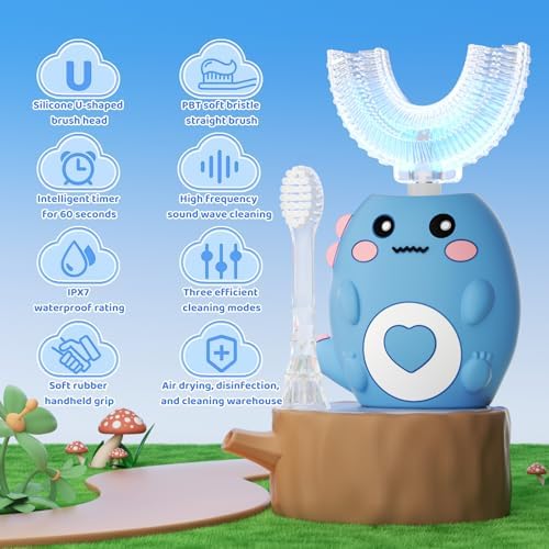 Childrens sonic automatic toothbrush with four interchangeable brush heads display