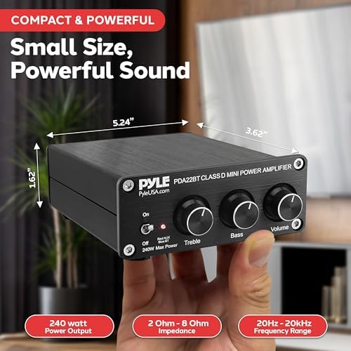 Pyle two channel personal micro amplifier showing wireless Bluetooth antenna attached
