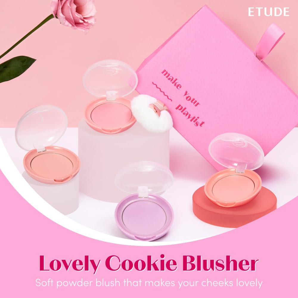 Etude Korean makeup powder blush with fluffy applicator puff
