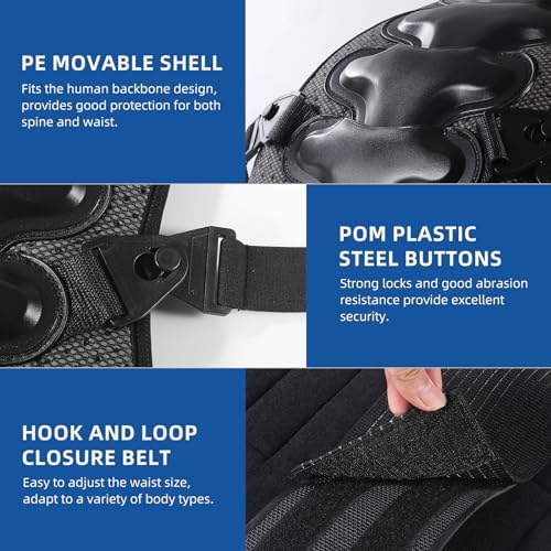 Cienfy protective gear showing hard PE outer shell and spinal contour