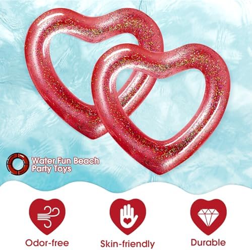 Two red heart shaped inflatable swim rings by Sumind