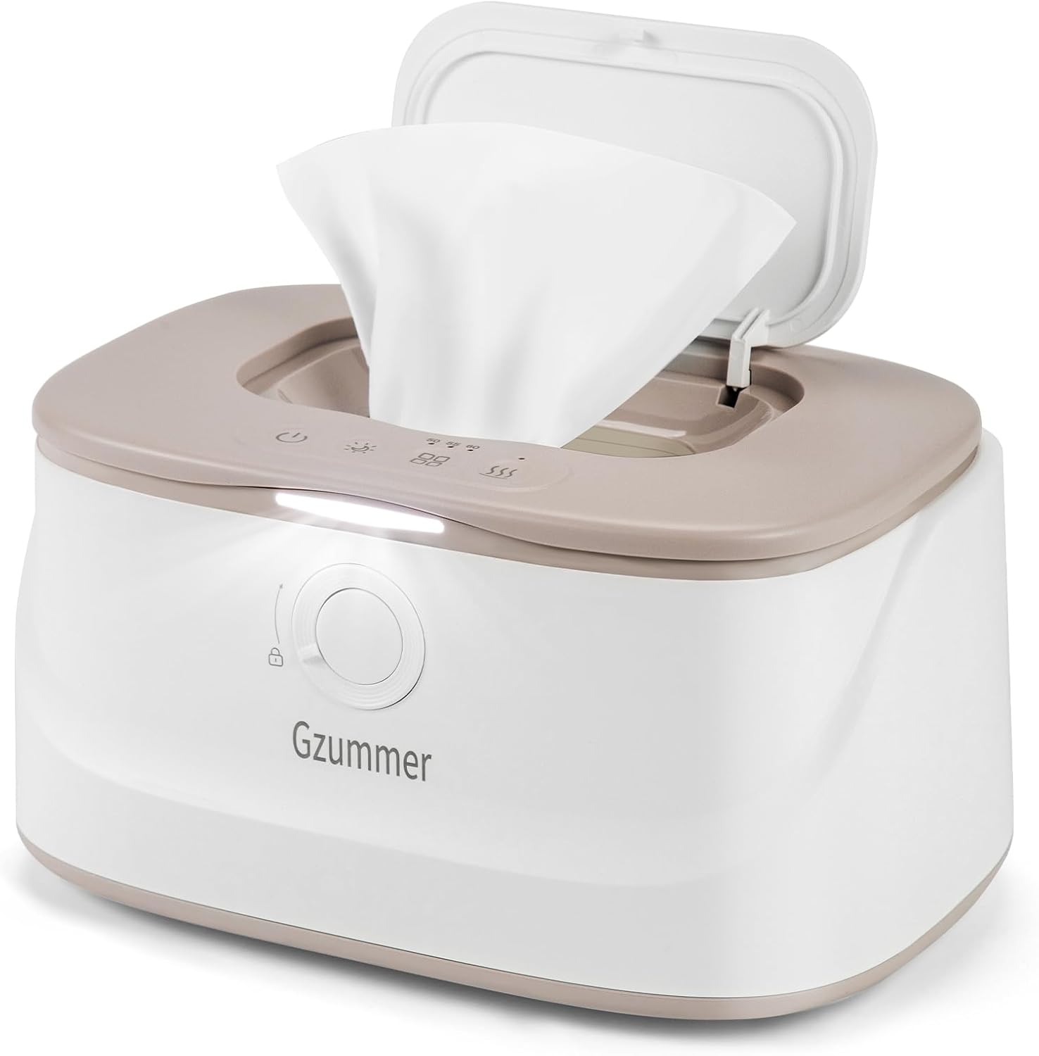 Gzummer baby wipe warmer front view gray and white