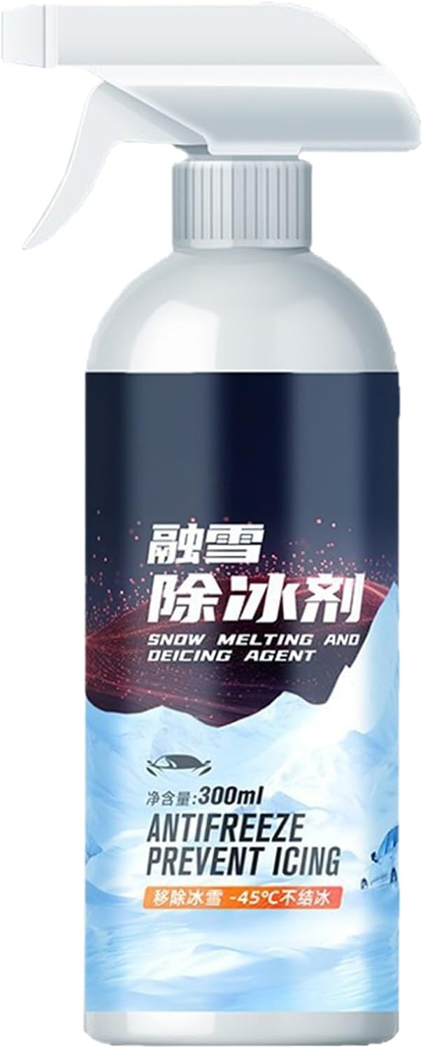 Generic anti fog and defroster spray front view showing 300 milliliter bottle on automotive glass