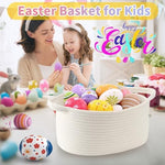 Happyiren medium white woven basket styled as an elegant Easter gift container with handles.